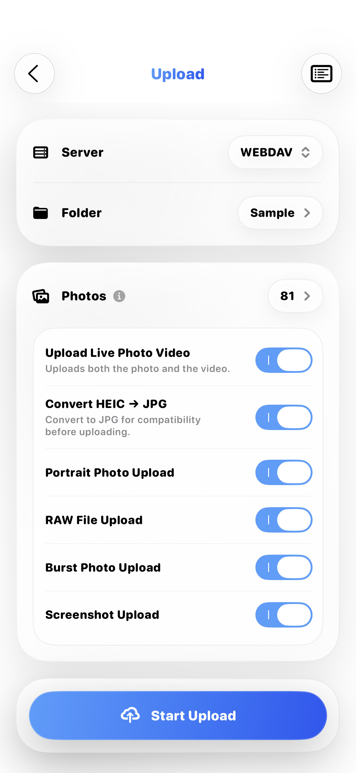 Larger upload selection with PRO